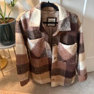 Abercrombie & Fitch Plaid Teddy Jacket - Brown and Cream